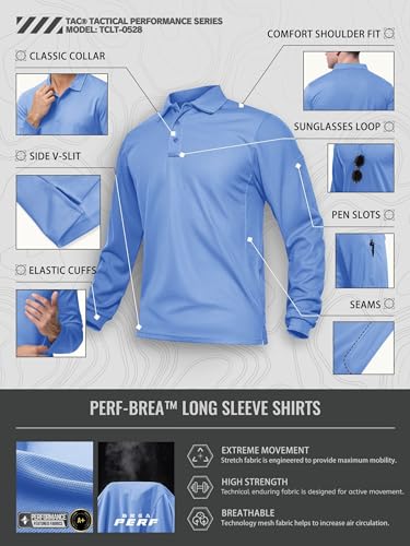 TACVASEN Long Sleeve Polo Shirts for Men Tactical Performance Polo Shirts w Collar Quick Dry Fit Work Shirts Workout Golf - Image 5
