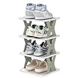 Dscabomlg Space-Saving Shoe Organizer, White Cyan, Plastic, 4 Tier, Foldable, Free Standing, Easy Assembly, Durable