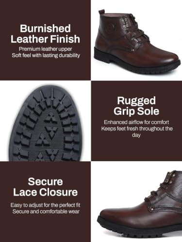 Image of Zoom High Ankle Genuine Leather Shoes Boots for Men Formal Casual Branded A-4701 | Men's Ankle Boots With Laces | High Ankle Formal Shoes for Men Leather Boots Branded | 100% Pure Leather