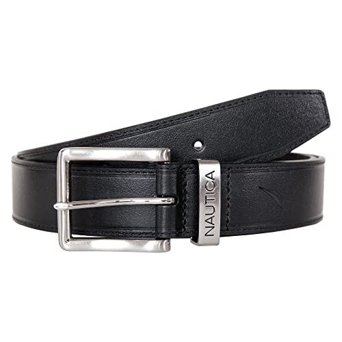 Image of Nautica Men's Casual Leather Belt | Everyday | Classic | Pants | Jeans | Khakis | Chinos | Metal Buckle