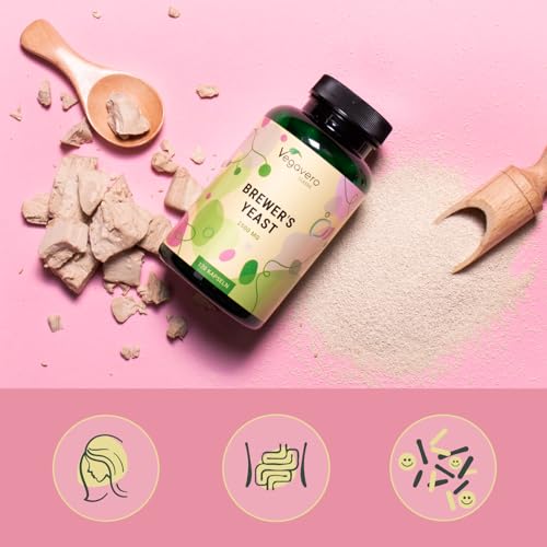 Bierhefe Brewers Yeast 2500 mg | Mit Biotin für gesunde Haut, Haare und Nägel | 100% natürlich ohne Zusatzstoffe| Laborgeprüft | Deutsche Produktion | 120 hochdosierte Kapseln | Vegan | Vegavero