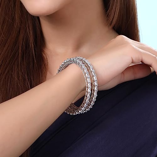 American Diamond Silver Tone Bangles for Women, Girls