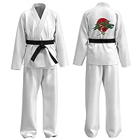 SXSHUN Karateanzug Kinder Judoanzug Jungen Mädchen Taekwondo Anzug mit Schwarzem Gürtel Professionelle Kampfsportanzug für Anfänger, Weiß, 146