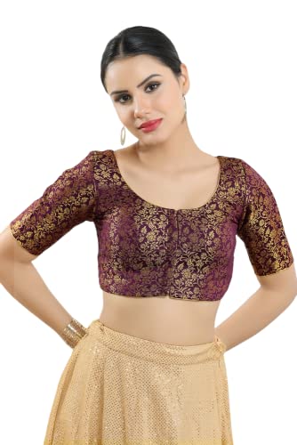 Image of Vamas Women's Brocade & Georgette Padded Self Design Half Sleeve Readymade Saree Blouse (X-1126.ELB)