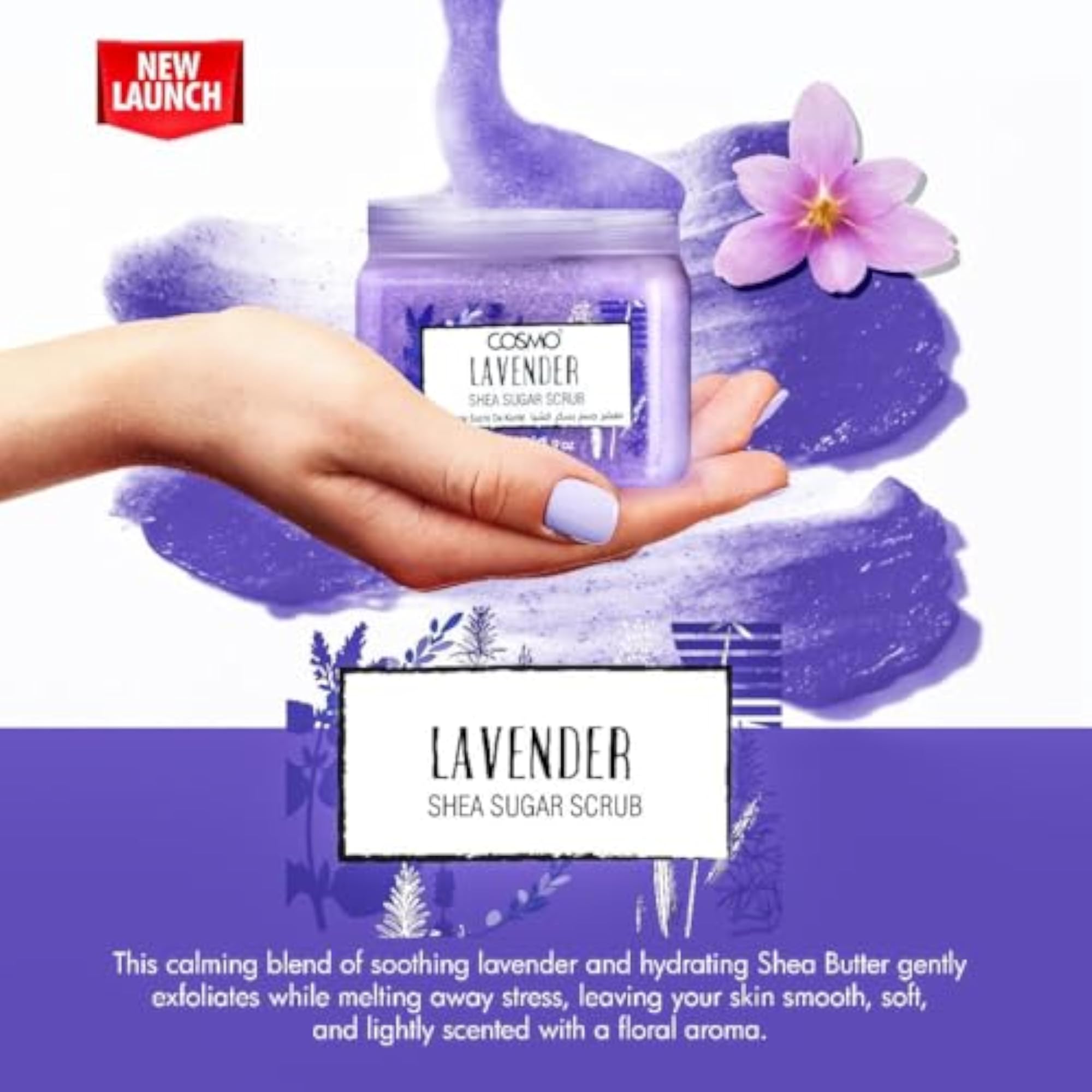 Lavender Shea Sugar Scrub 450g, Exfoliating & Nourishing Body Scrub
