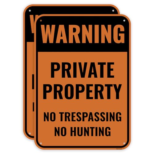 2PC Private Property No Trespassing No Hunting Sign 14 x 10 Inches - Aluminum