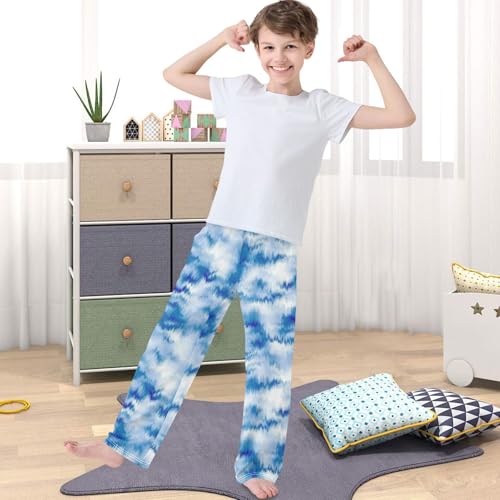 Boy's Pants Water Blue White Jogger Pants Elastic Waist Long Bottoms Trousers with Pockets 6-14 Years4