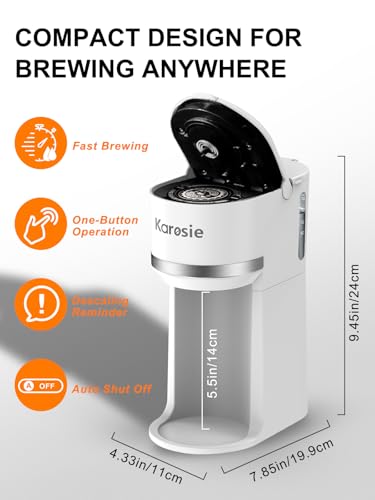 Image of Single Serve Coffee Maker for K-Cup and Grounds, Fast Brew, 6-12 oz Brew Sizes Single Cup Coffee Maker Fits 5.5 inch Mugs, One-Button Small Coffee Maker, Descaling Reminder,White,9.45 Inches
