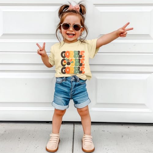 Thanksgiving Shirts for Kids Gobble Turkey T-Shirt Girls Boys Short Sleeve Fall Pumpkin Tee Tops3
