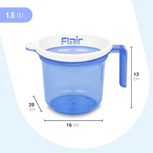 Image of FLAIR Estella Crystal Plastic Bath Mug 1.5 LTR - Durable, Lightweight & Stylish - Ideal for Daily Use in Bathroom & Kitchen (Blue)