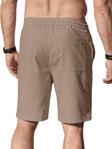 Image of Comdecevis Men's Linen Shorts Casual Elastic Waist Drawstring Summer Beach Vacation Yoga Golf Shorts with Pockets