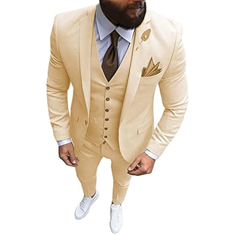 Aesido Suit for Men Regular Fit 3 Piece Prom Tuxedos Business Suits Set for Wedding Grooms Champagne,US34 Cover