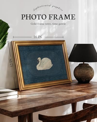Image of VIYYIEA Vintage Gold Framed Wall Art for Living Room, Swan Canvas Prints Home Decor, Retro Painting Picture, Bedroom Wall Decor Gifts for Friends or Family -【Grace Swan】-(16L x 12W)