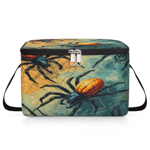 Halloween Spider Lunch Bags for Women Men 9 Cans, Hot & Cold Food Delivery Bag Insulated Grocery Bag Insulated Lunch Box Cooler Bag for Office Work Picnic Beach