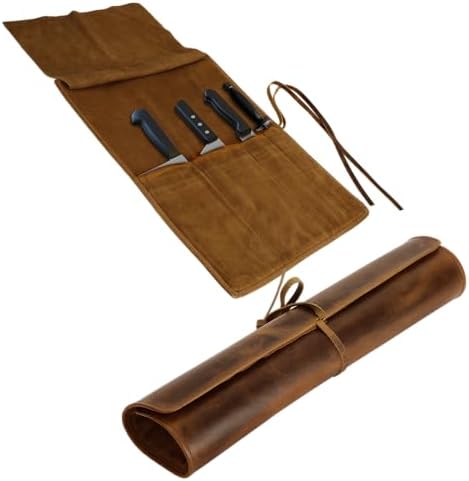 ELIZO Leather Knife Roll Bag Professional Chef Knife Case, Durabl...