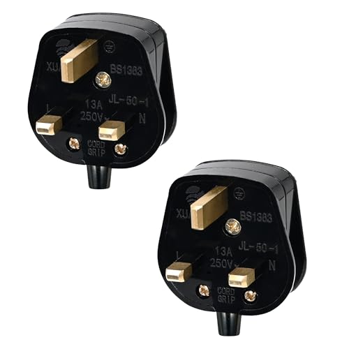 Double Dragon 13 Amp UK 3-Pin Plug | Heavy-Duty Rewireable Electrical Plug | Durable & Safe PC Flame Retardant Material | BS1363 & BSI Certified | Cord Grip for Secure Wiring (Pack of 2 Black)