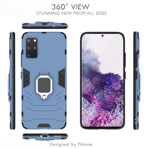 Image of Pikkme D5 Tough Armor Bumper Back Cover Case for Samsung Galaxy S20 Plus |Ring Holder & Kickstand in-Built (Blue)