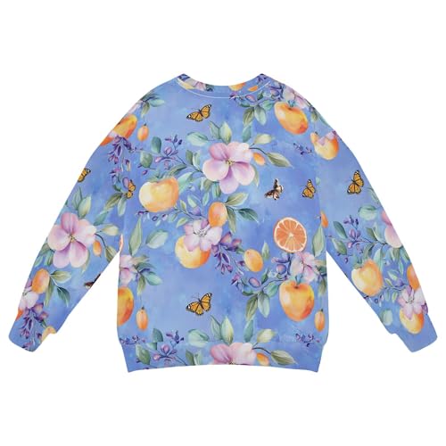 JUNZAN Sweet Fruit Butterflies Blue Kids Girls Sweatshirt Hoodie Crewneck Kids Pullover Hoodie Athletic 4T2