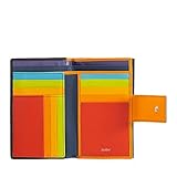 Portafoglio grande RFID da donna Colorful Bali di DUDU multiscomparto in Vera Pelle con portamonete zip e chiusura esterna a bottone.