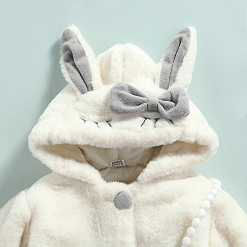 Saneti Toddler Baby Girl Winter Outfits Faux Fur Coat Fleece Cute Bunny Ears Jacket Outerwear With Cartoon Messenger Bag 2Pcs Set (Beige, 12-18 Months) #TOP2