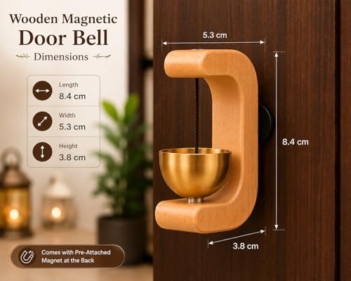 Image of Wooden Door Bell with Brass Bowl | Magnetic Door Chime Bell | Shopkeepers Doorbell for Door Opening | Decorative Magnetic Chime | Ideal for Home, Shop & Housewarming Gift