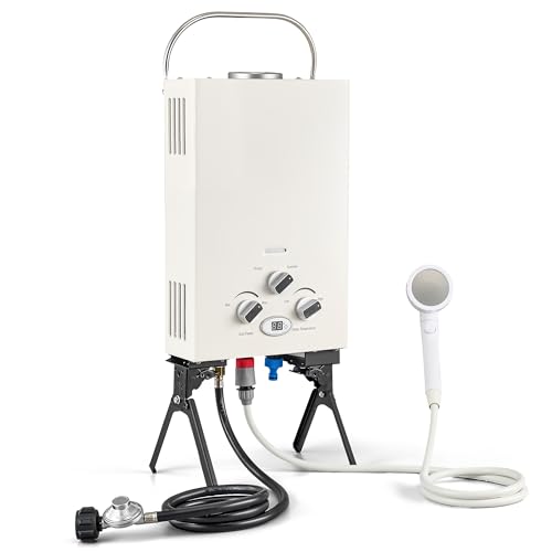 DARTMOOR LPG Portable Water Heater, Outdoor Tankless Propane Water Heater with Adjustable Flow & Showerhead, 1.6gpm Camping LPG Heater for Hot Water, Battery Powered Propane Shower Heater for Outdoor