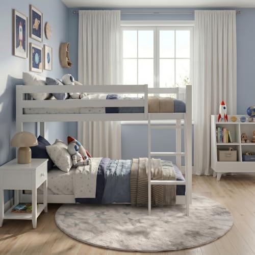 Image of Max & Lily Fundamental Twin Low Bunk Bed, Kids Solid Wood Modern Bed Frame with Strong Wooden Slats, Non-Toxic Finishes, High Weight Capacity, White