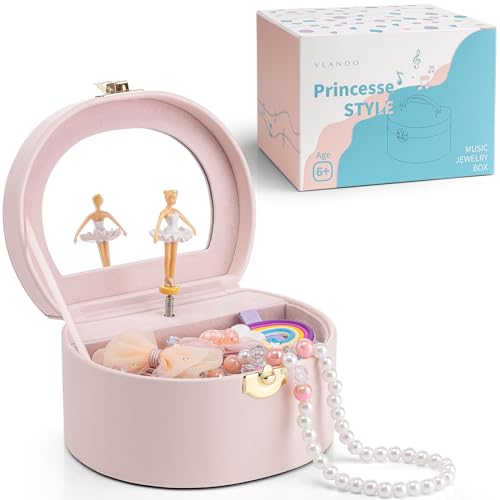 Vlando Musical Jewelry Box for Girls,Small Ballerina Music Box with mirror for Kids,Girls Jewelry Box,Birthday Childrens Gifts 4-6 years old,Light Pin