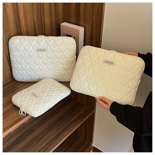 パソコンケース 韓国 ipadバッグ インナー バッグ ハート柄 保護 おしゃれ 11/13/15インチ シンプリズム ノート用 スリーブケース もこもこ ノベルティ 人気 レディース カバン おしゃれ (オフホワイト, 11インチ)