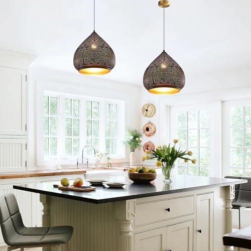 Image of 2-Pack Moroccan Pendant Light Fixture Vintage Black Hanging Lamp