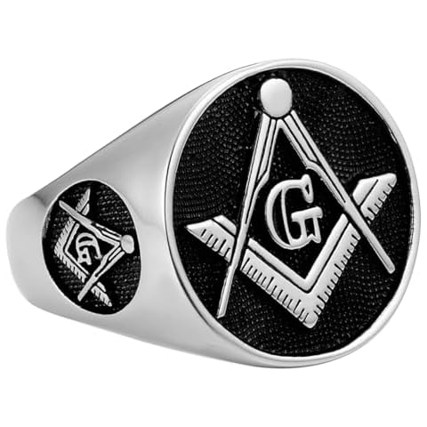 MasonicMan Mens Masonic Square and Compass Triple Sided Stainless Steel Ring in Gift Pouch Size 9.5 Cover