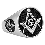 MasonicMan Mens Masonic Square and Compass Triple Sided Stainless Steel Ring in Gift Pouch Size 13