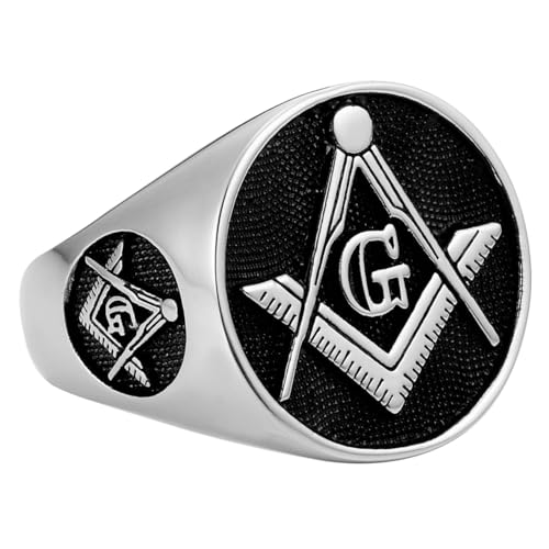 MasonicMan Mens Masonic Square and Compass Triple Sided Stainless Steel Ring in Gift Pouch Size 13