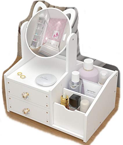 鏡 卓上 収納 おしゃれ 化粧 猫耳 かわいい ミニドレッサー 白 女の子 角度調整 コンパクト