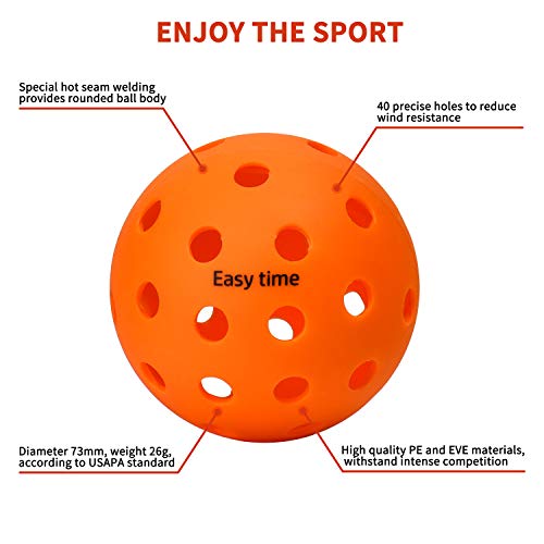 EasyTime Outdoor Pickleball Balls 40 Small Precisely Drilled Holes Perfect for Outdoor Pickleball Games (Outdoor-12 Pack) - Thumbnail 5