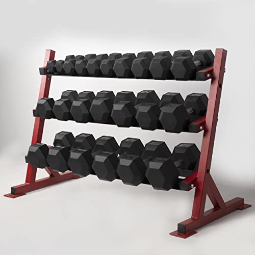 Image of BullrocK Hex Dumbbells with Fully Knurled Straight Handle for Home & Commercial Gyms Rubber Steel Dumbbell Set of 2.5kg to 50kg Pair (80kg Set (40kg x 2))