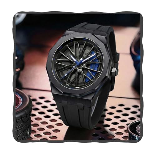 Image of PAPIO Men's Sports Analog Watch with Wheel Design Dial | Metal Case | Silicone Strap | Stylish Casual Watch for Men