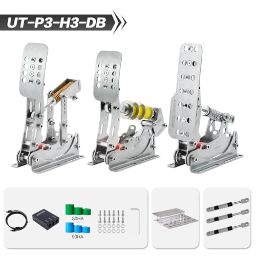 Simjack UT Sim Racing Pedals Sim Simulador de carreras de PC con célula de carga de 200 kg Pedal de freno Sensor de presión Pedal hidráulico HE (UT P3 H3 DB)