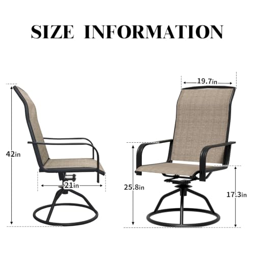 JMGJOY Swivel Patio Dining Chairs Set Textilene Fabrics Heavy Duty Round Base Outdoor Rocking High Backrest Chairs (2, Brown-2, Round Armrest) — view 2