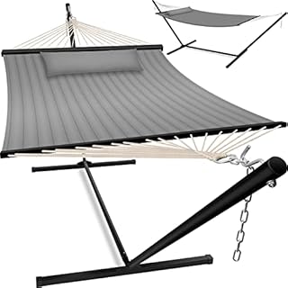 KESSER® Hamak Hill ze stelażem, podwójny hamak dla 2 osób, stabilna rama, obciążenie 200 kg, do użytku wewnątrz i na zewnątrz, XXL, podwójny fotel wiszący, do ogrodu, balkon, taras, szary