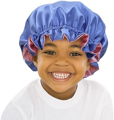 Baby Satin Bonnet Sleeping Cap, Adjustable Kids Sleep Bonnet with Drawstring, Double Layer Night Hair Caps for 0-3 Years Old Kids/Child/Baby/Toddler (Pink/Blue)