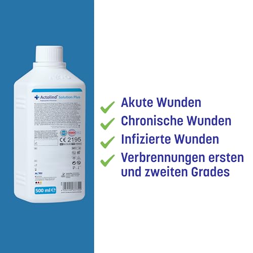 Actolind Solution Plus 500 ml – antiseptische Wundspüllösung | schmerzfreie Reinigung & Befeuchtung | Medizinprodukt CE III | PZN 17586926