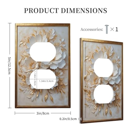 Decorative Art Light Switch Covers Elegant Gold White Floral 1 Gang Single Duplex Outlet Wall Plate Switchplate Electrical Faceplate for Home,BathRoom & Living Room Decor by Zynvos - Used condition - Image 5