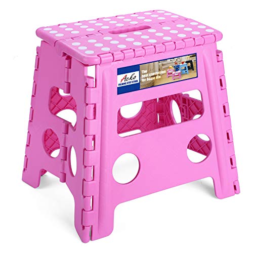 Image of ACKO Folding Step Stool - 13 inch Height Premium Heavy Duty Foldable Stool for Kids and Adults, Kitchen Garden Bathroom Stepping Stool (Pink)