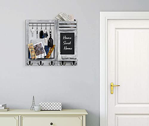 QILICZ Schlüsselbrett mit Ablage, Wandregal für Schlüsselregal Briefablage Zeitungsständer Schlüsselaufbewahrung und Kreidetafel - Briefhalter Schlüsselhalter,Wandgarderobe Vintage weiß