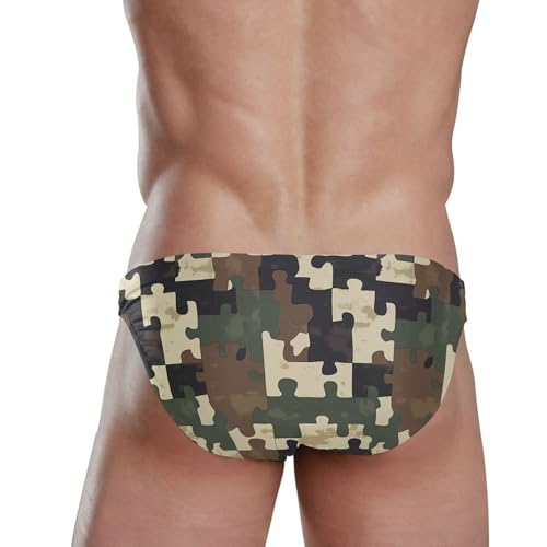 Green Camouflage Swim Briefs for Men Swimsuit Bikini Swimwear S B04050103
