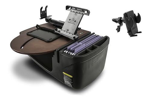 Image of AutoExec Roadmaster Car Desk and Portable Workstation with Printer Stand, Tablet Mount and Phone Vent Clip, Mahogany