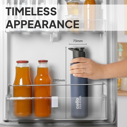 Image of CELLO Crysta Flip Stainless Steel Water Bottle 1000 ml, Navy Blue | Single Wall Freezer & Fridge Safe Lightweight Leakproof Flip lid Spillproof Rust Resistant Steel Water Bottle for School Gym Office