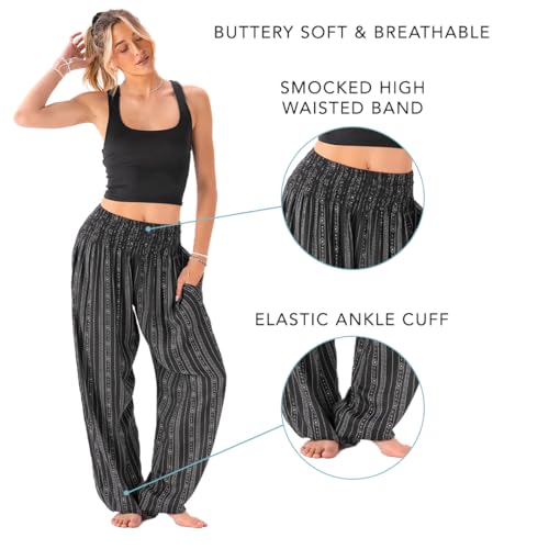 Image of Lotus and Luna Women's Harem Pants Thai Pants for Beach & Lounge High Waisted Flowy Boho Pants Genie Pants Yoga Pants