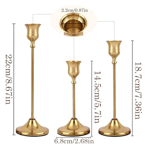 Set of 6 Gold Metal Taper Candlestick Holders Vintage Brass Home Decor for Dining Table Fireplace Mantel Wedding Christmas Thanksgiving Party Housewarming Gift with Exquisite Packaging